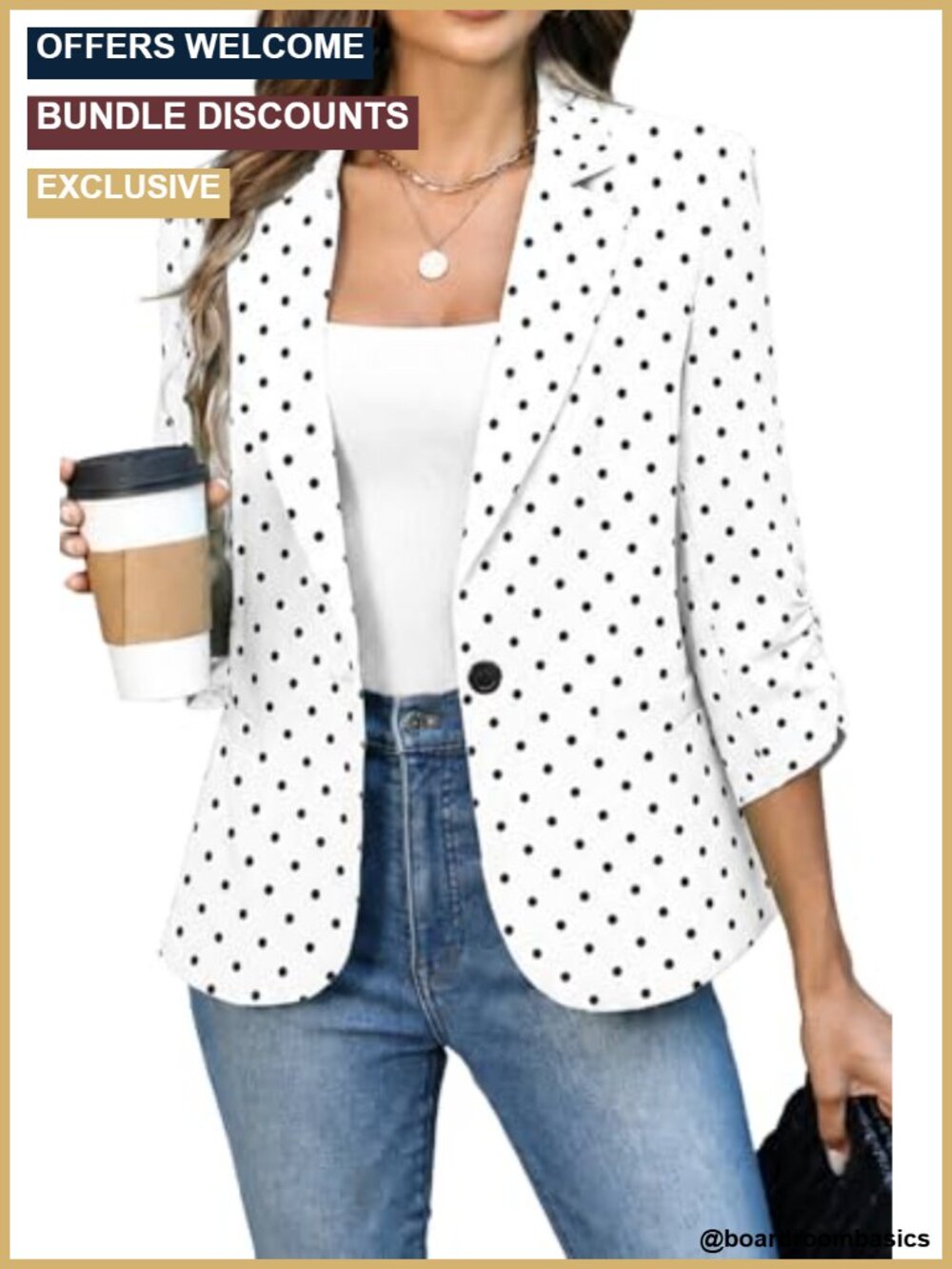 Women's Ruched 3/4 Sleeve Blazer Lightweight Fitted Jacket Point Collar